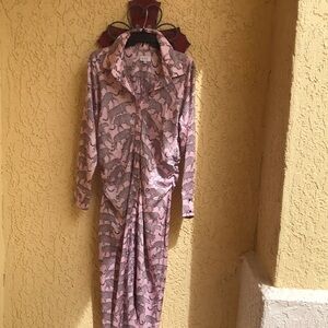 Pink Animal Print Long Sleeve Shirt Dress